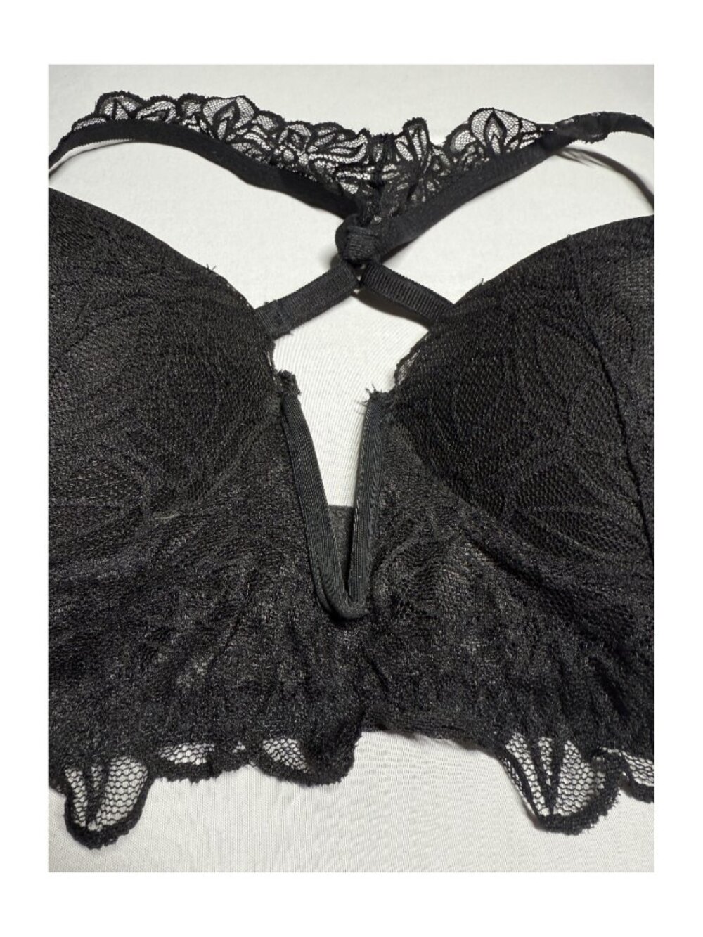 Victoria's Secret PINK Date Push Up Plunge Black Lace Bra Size L - Picture 2 of 13